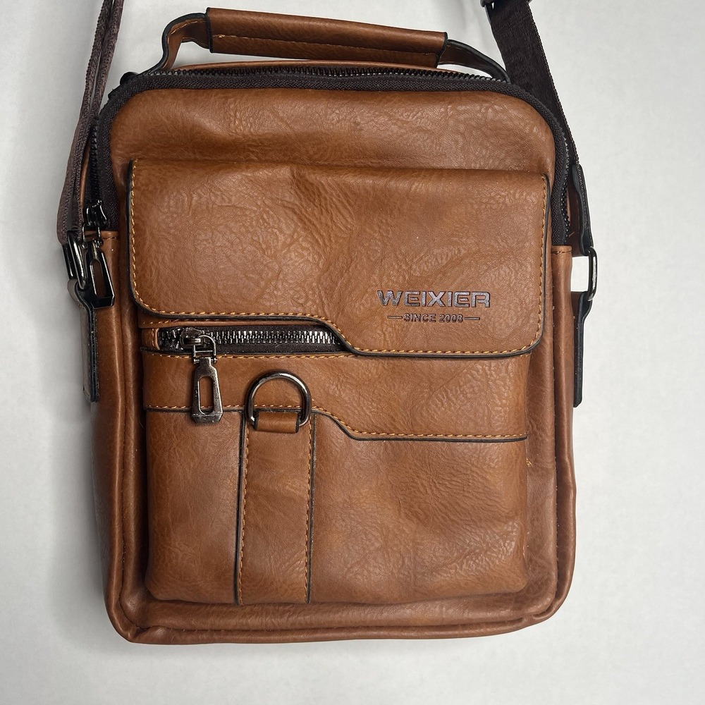 Retro Faux Leather Crossbody Satchel Bag Camel Brown Bible Church Travel Purse‎